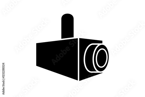 吊り下げられたバレット型防犯カメラのアイコン。セキュリティカメラ、CCTV、ネットワークカメラ、スマートカメラ、ホームセキュリティのベクターイラスト。