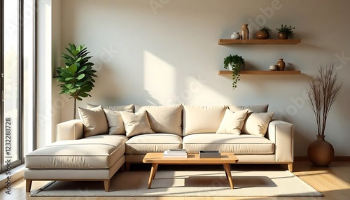 Modern Luxury Living Room Interior with Sofa, Moody Lighting and Elegant Home Decor