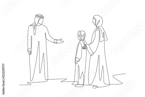 Arab family concept one-line drawing