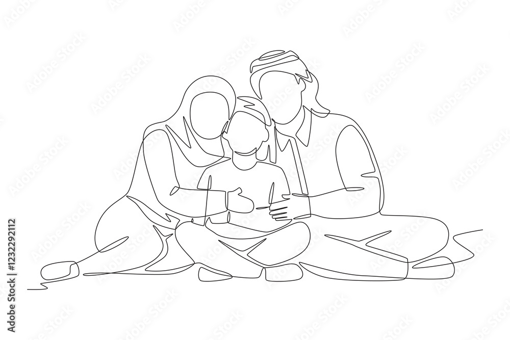 Arab family concept one-line drawing Arab family concept one-line drawing
