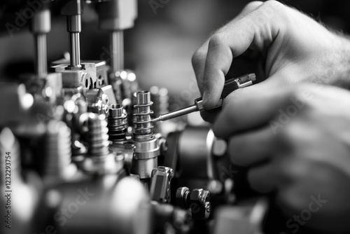 A mechanic fine-tuning an engine, using small tools to make precise adjustments