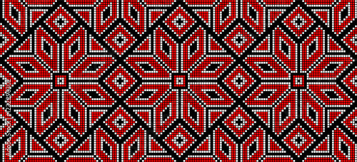 Vector illustration of Ukrainian ornament in ethnic style, identity, vyshyvanka, embroidery for print clothes, websites, banners. Background. Geometric design, border, copy space, frame