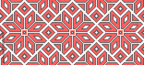 Vector illustration of Ukrainian ornament in ethnic style, identity, vyshyvanka, embroidery for print clothes, websites, banners. Background. Geometric design, border, copy space, frame