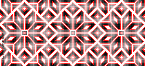 Vector illustration of Ukrainian ornament in ethnic style, identity, vyshyvanka, embroidery for print clothes, websites, banners. Background. Geometric design, border, copy space, frame