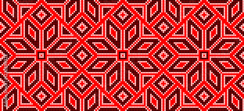 Vector illustration of Ukrainian ornament in ethnic style, identity, vyshyvanka, embroidery for print clothes, websites, banners. Background. Geometric design, border, copy space, frame