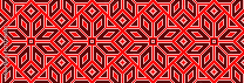 Vector illustration of Ukrainian ornament in ethnic style, identity, vyshyvanka, embroidery for print clothes, websites, banners. Background. Geometric design, border, copy space, frame