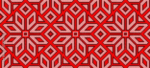 Vector illustration of Ukrainian ornament in ethnic style, identity, vyshyvanka, embroidery for print clothes, websites, banners. Background. Geometric design, border, copy space, frame