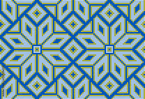 Vector illustration of Ukrainian ornament in ethnic style, identity, vyshyvanka, embroidery for print clothes, websites, banners. Background. Geometric design, border, copy space, frame