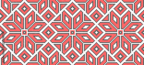 Vector illustration of Ukrainian ornament in ethnic style, identity, vyshyvanka, embroidery for print clothes, websites, banners. Background. Geometric design, border, copy space, frame