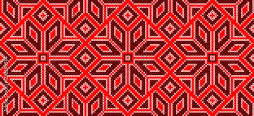 Vector illustration of Ukrainian ornament in ethnic style, identity, vyshyvanka, embroidery for print clothes, websites, banners. Background. Geometric design, border, copy space, frame