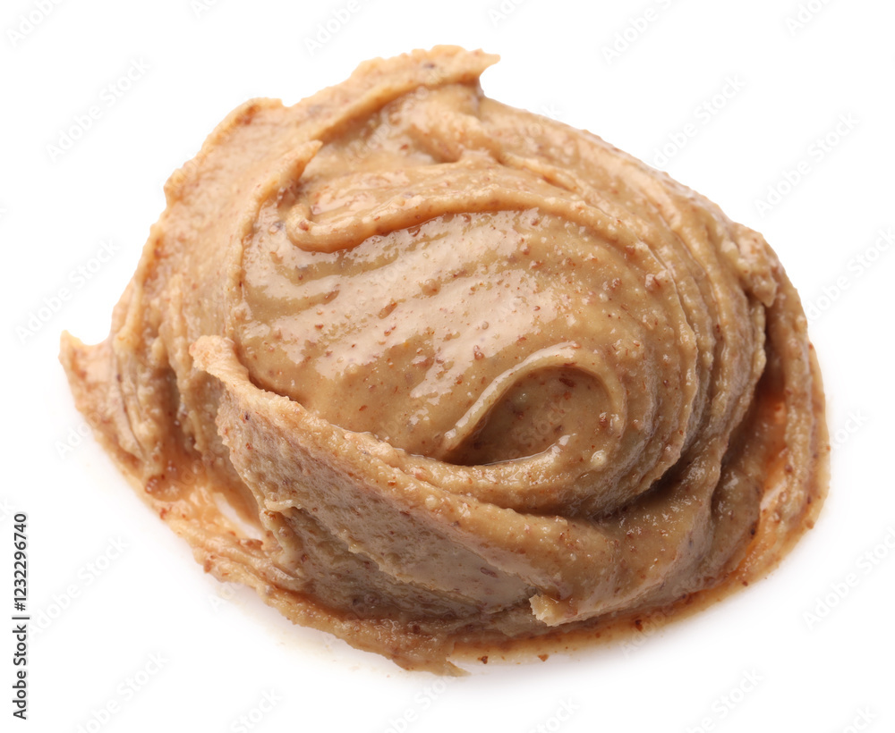 Sample of tasty nut butter isolated on white Sample of tasty nut butter isolated on white