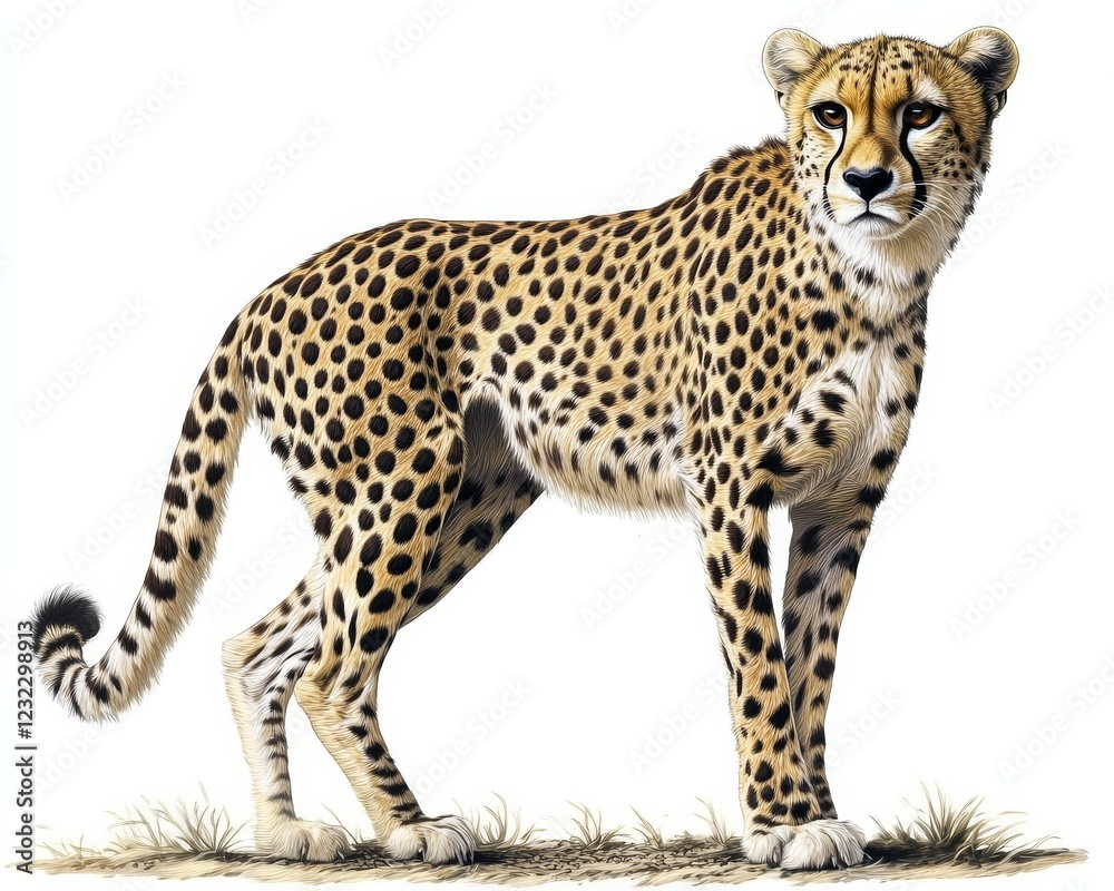 Artistic Representation of a Cheetah Against a Plain White Canvas Artistic Representation of a Cheetah Against a Plain White Canvas