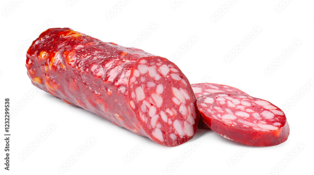 Delicious dry cured sausage isolated on white Delicious dry cured sausage isolated on white