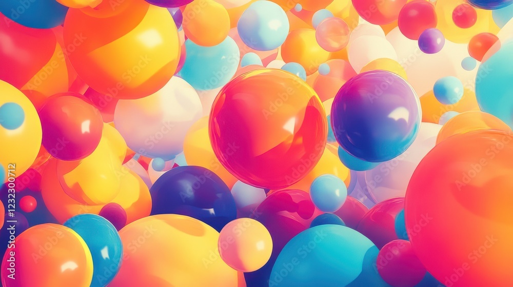 Colorful Abstract Background with Bright Floating Bubbles and Spheres