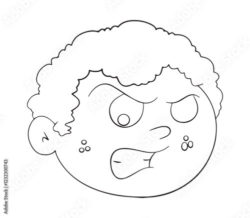 Boy face disgusted outline white on background