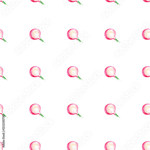 Red onion in the cut. Drawing on a white background.