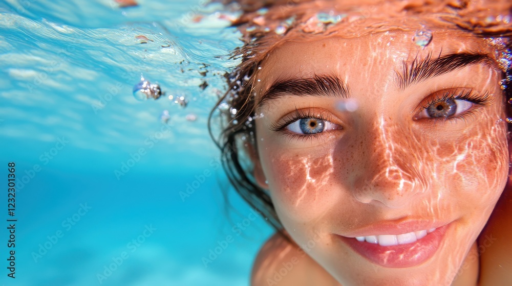 Capturing joy beneath the surface with radiant smiles in clear waters Capturing joy beneath the surface with radiant smiles in clear waters