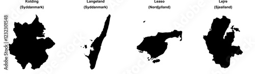 Kolding, Langeland, Leaso, Lejre outline maps