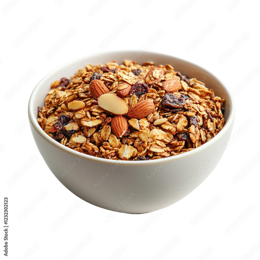 bowl of granola isolated on transparent and white background, clipping path. bowl of granola isolated on transparent and white background, clipping path.