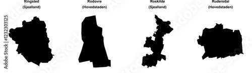 Ringsted, Rodovre, Roskilde, Rudersdal outline maps