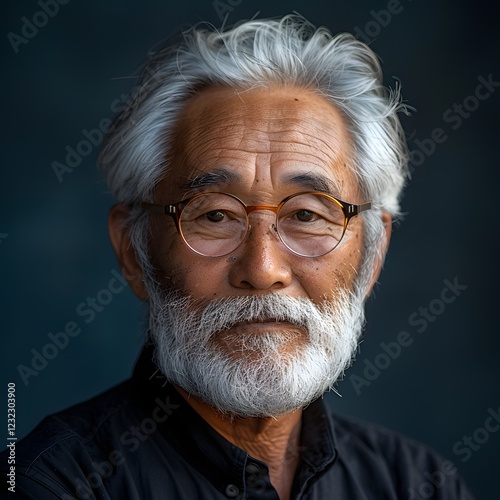 The Wisdom of Years: A striking portrait of a distinguished Asian man with a long white beard and gray hair, his gaze is both piercing and gentle.