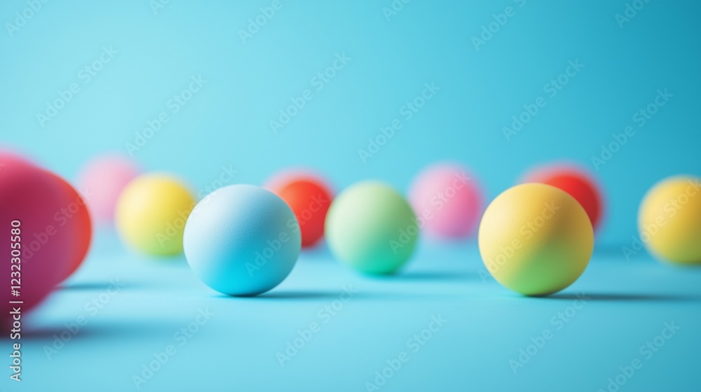 Vibrant colored balls lined up on a blue background Vibrant colored balls lined up on a blue background