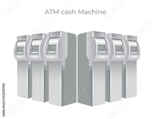 An illustration of an ATM that allows people to withdraw cash, make payments, transfer money, and make transactions. Vector