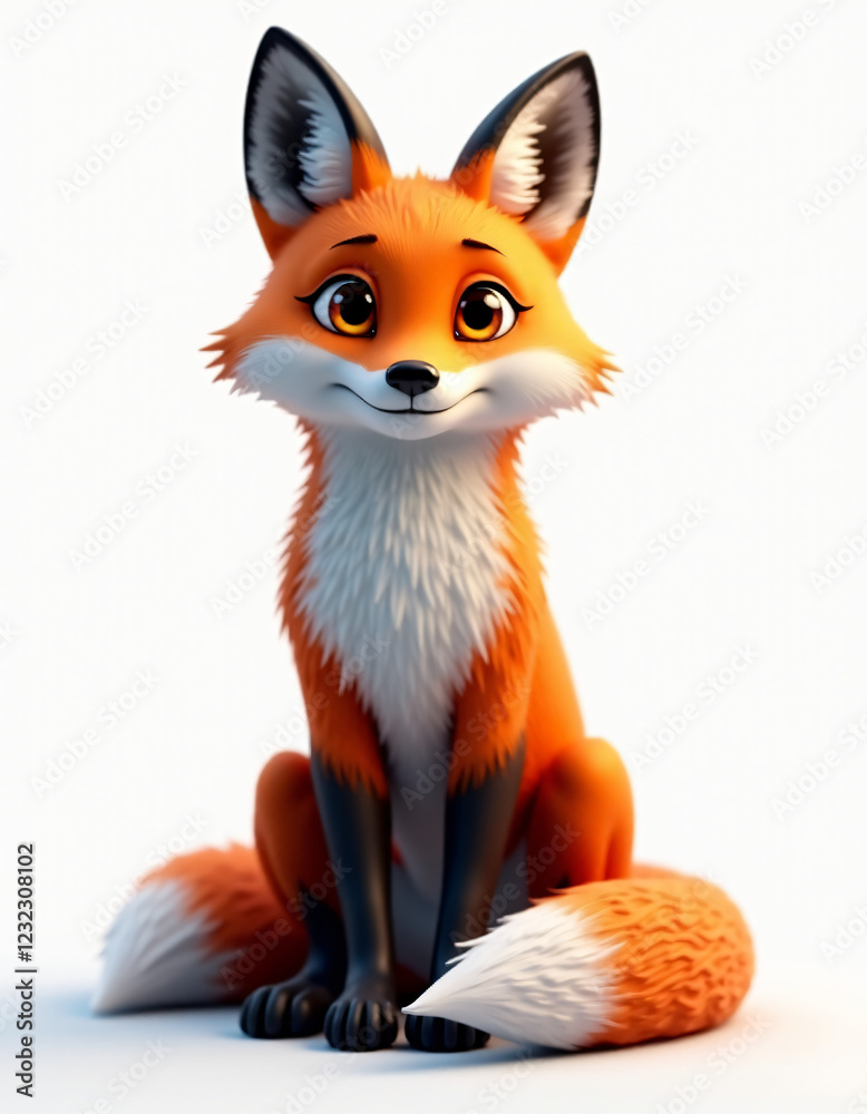 Fototapeta premium Playful Stylized Fox with Tail, Adorable 3D Wild Mammal Illustration 