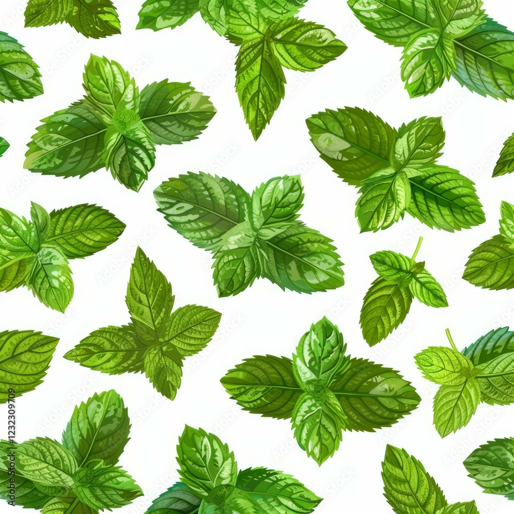 Seamless pattern of fresh mint leaves creates a vibrant and invigorating backdrop Seamless pattern of fresh mint leaves creates a vibrant and invigorating backdrop