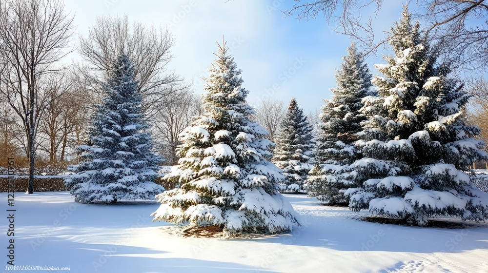 Snowy Winter Wonderland: Majestic Evergreens in a Frosty Landscape Snowy Winter Wonderland: Majestic Evergreens in a Frosty Landscape