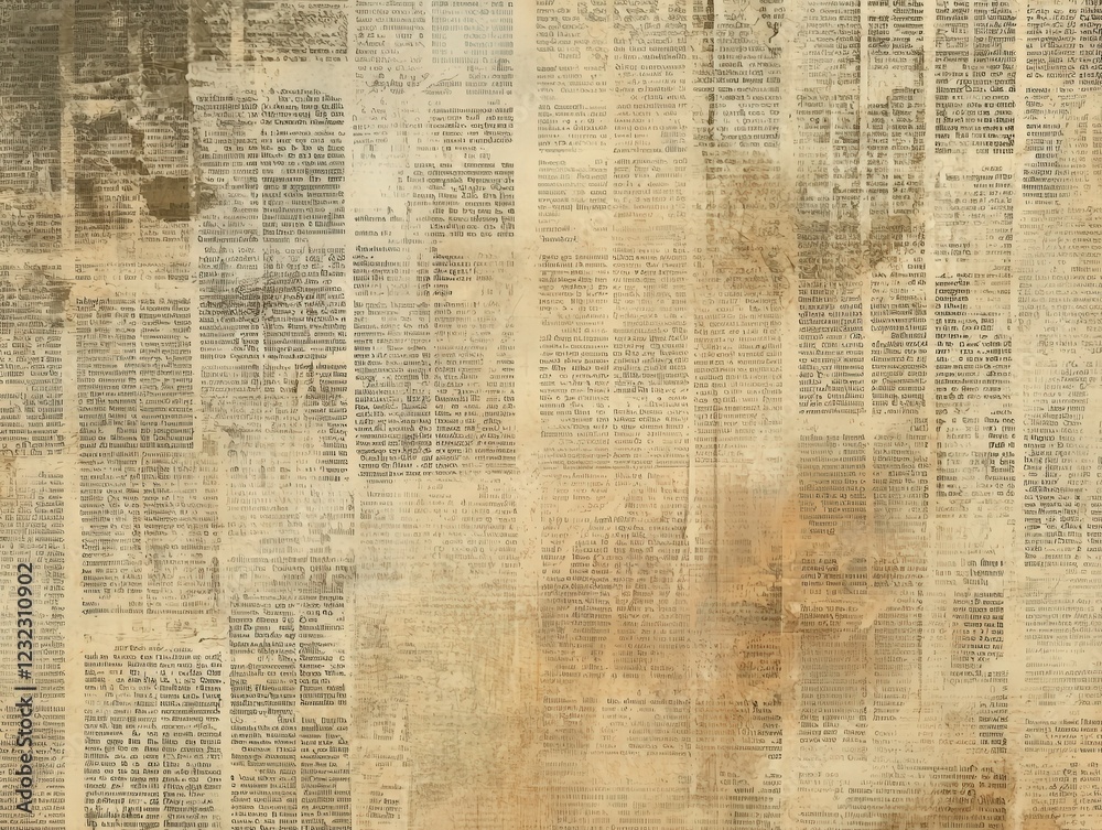 Fototapeta premium Aged newspaper collage texture, symbolizing history and time's passage. Ideal for vintage designs, scrapbooking, and antique-themed projects.