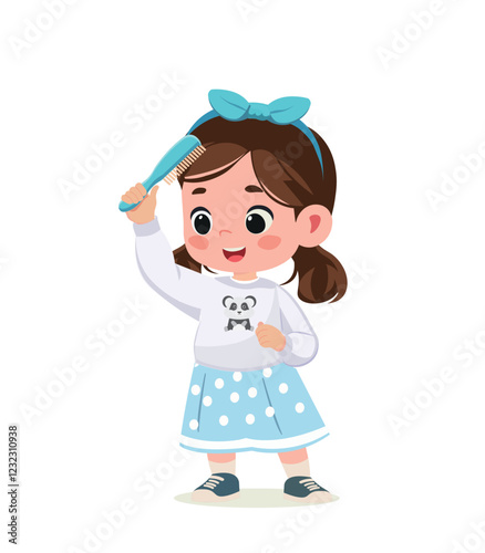 little kid girl caucasian comb hair and feel happy	