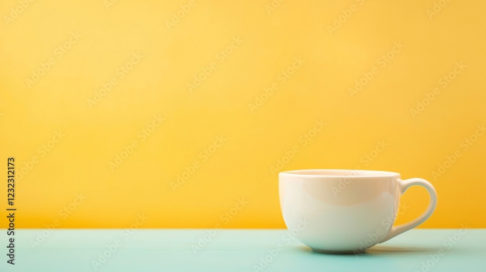 Fototapeta premium Minimal white mug on bold yellow background