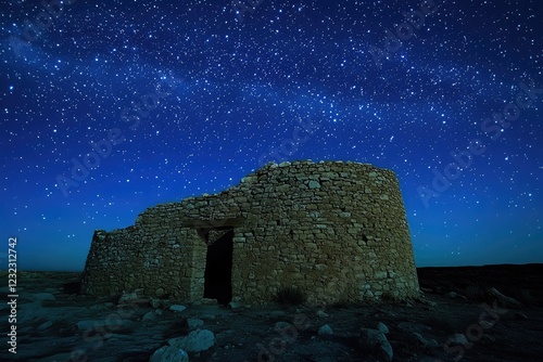 Stars outlining the shape of a forgotten, ancient ruin, the celestial patterns echoing the structure of the once-majestic site. photo