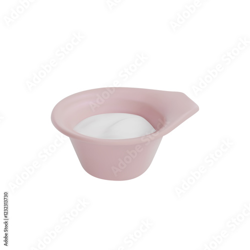 Render of beige bowl with white paint inside. Vector 3d illustration on isolated white background