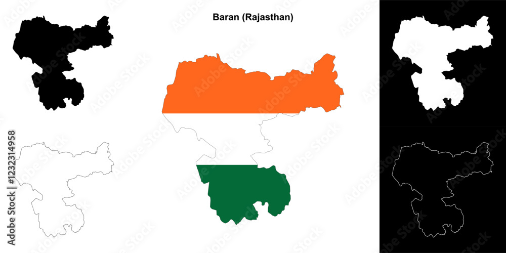 Fototapeta premium Baran district (Rajasthan) blank outline map set