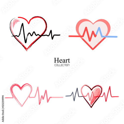 Hand Draw Heartbeat ECG Line Heart Collection Vector Design 