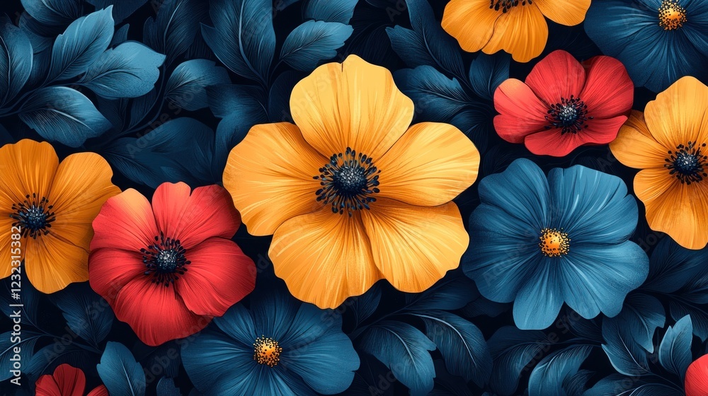 A hand-drawn floral pattern background, showcasing artistic flair and creativity A hand-drawn floral pattern background, showcasing artistic flair and creativity
