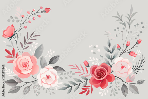 photo frame with flower and text place isolated on white background