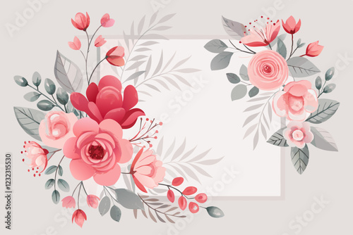 photo frame with flower and text place isolated on white background