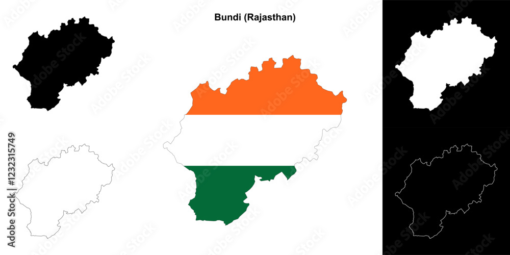 Fototapeta premium Bundi district (Rajasthan) blank outline map set