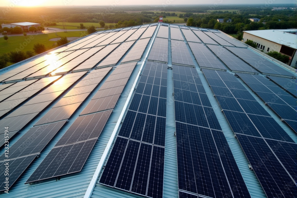 A close-up of a roof with both solar panels and a skylight, showing the house’s energy-efficient design.