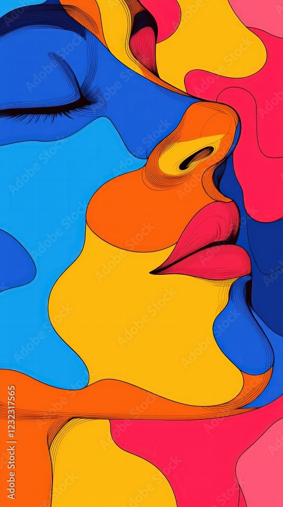 Fototapeta premium Colorful Abstract Portrait of a Female Face with Bold and Vibrant Patterns