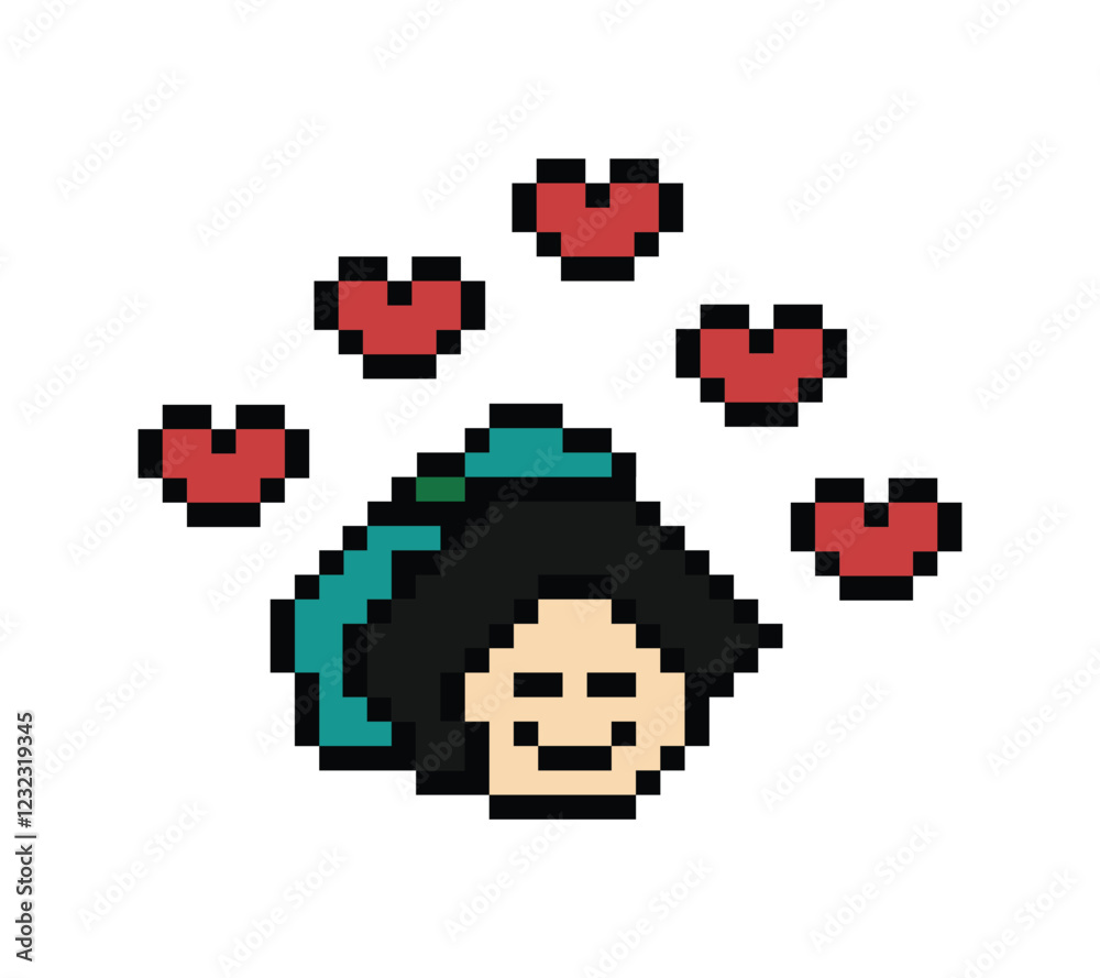 Cute pixel cartoon 8bit character woman lady feel love happy happiness heart emotion decoration in love 8 bit female girl happy favorite like mood game isolated PNG vector. Cute pixel cartoon 8bit character woman lady feel love happy happiness heart emotion decoration in love 8 bit female girl happy favorite like mood game isolated PNG vector.