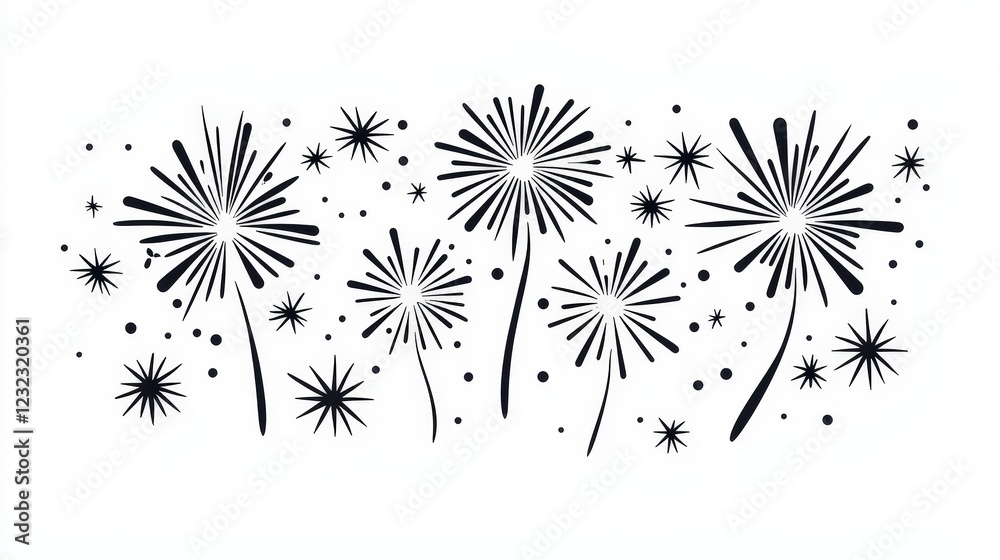 Obraz premium Detailed Line Art of Fireworks Bursting in the Night Sky