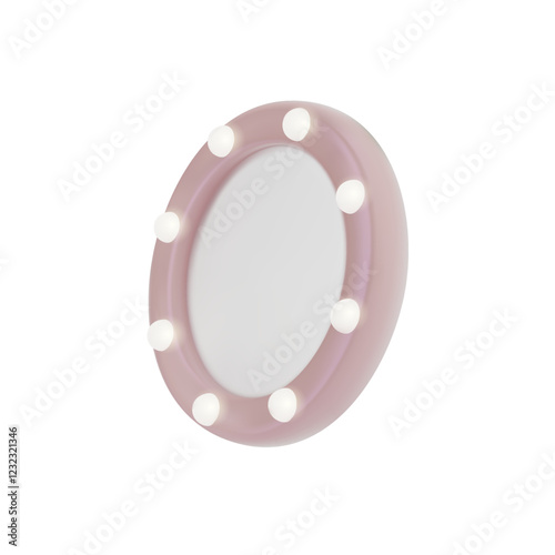 A rendering of a round mirror with light bulbs. For a makeup artist. Vector 3d illustration on isolated white background