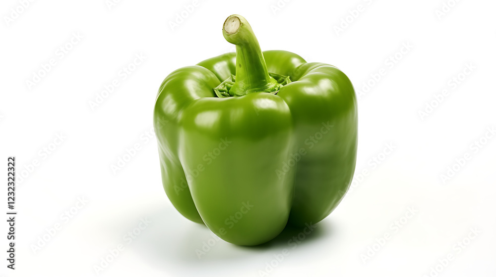 A green pepper is sitting on a white background A green pepper is sitting on a white background