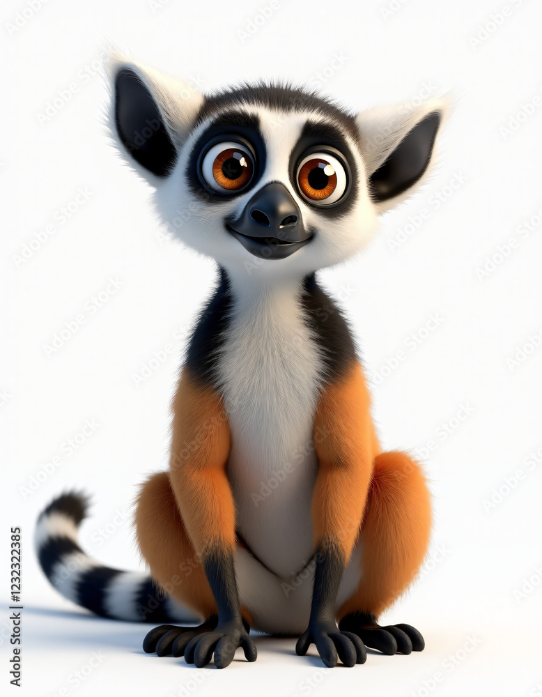 Cute 3D Cartoon Lemur with Big Eyes, Friendly Jungle Animal on White Background
Cute 3D Cartoon Lemur with Big Eyes, Friendly Jungle Animal on White Background