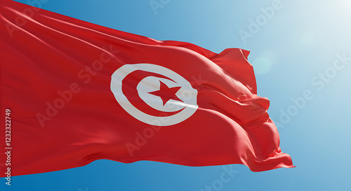 Tunisian Flag Waving in the Sky photo