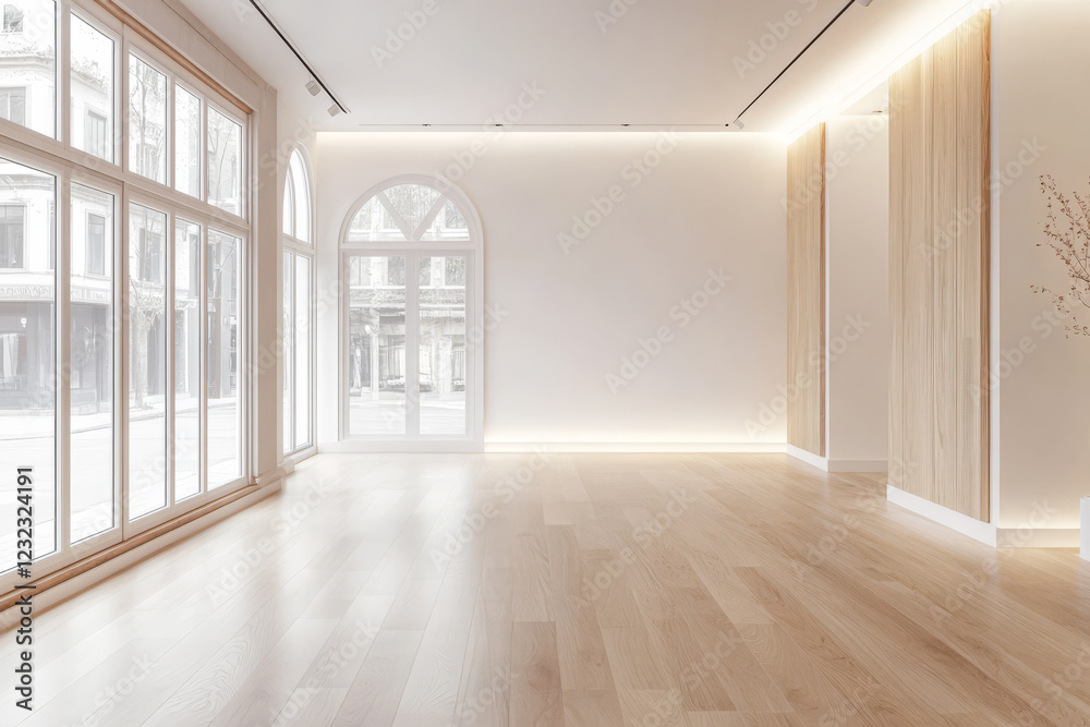 Fototapeta premium Modern minimalist interior design of an empty retail space in a city